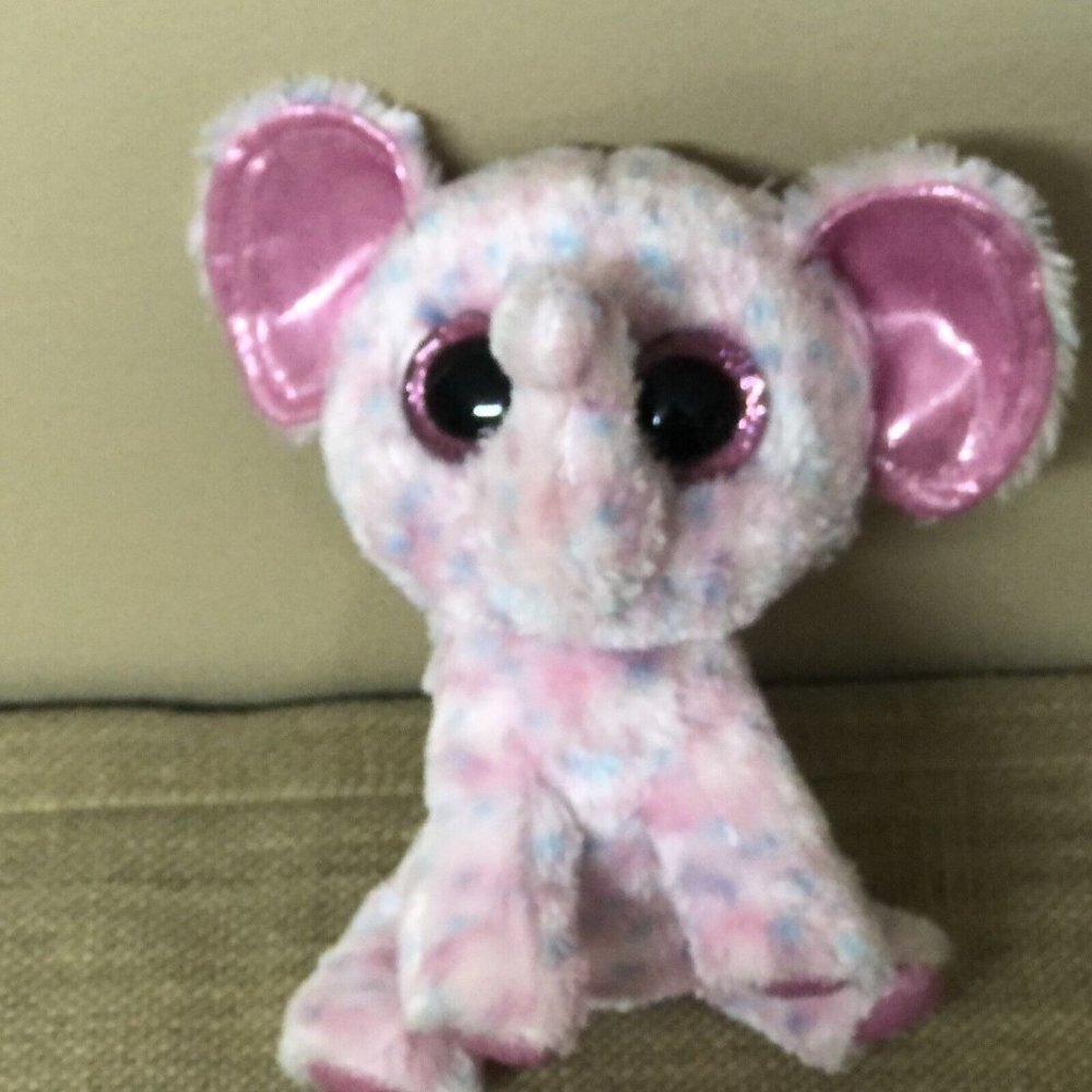 TY Beanie Boos Plush Ellie Pink Speckled Elephant 6'' Stuffed Animal Big Eyes